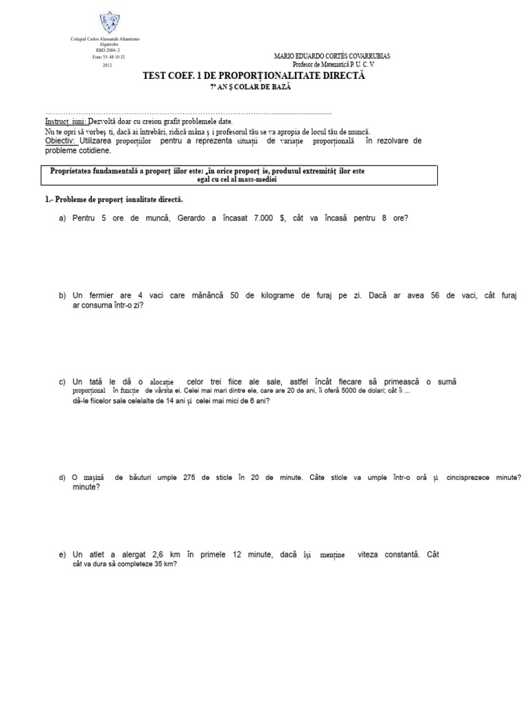 Test de Proporționalitate Directă | PDF