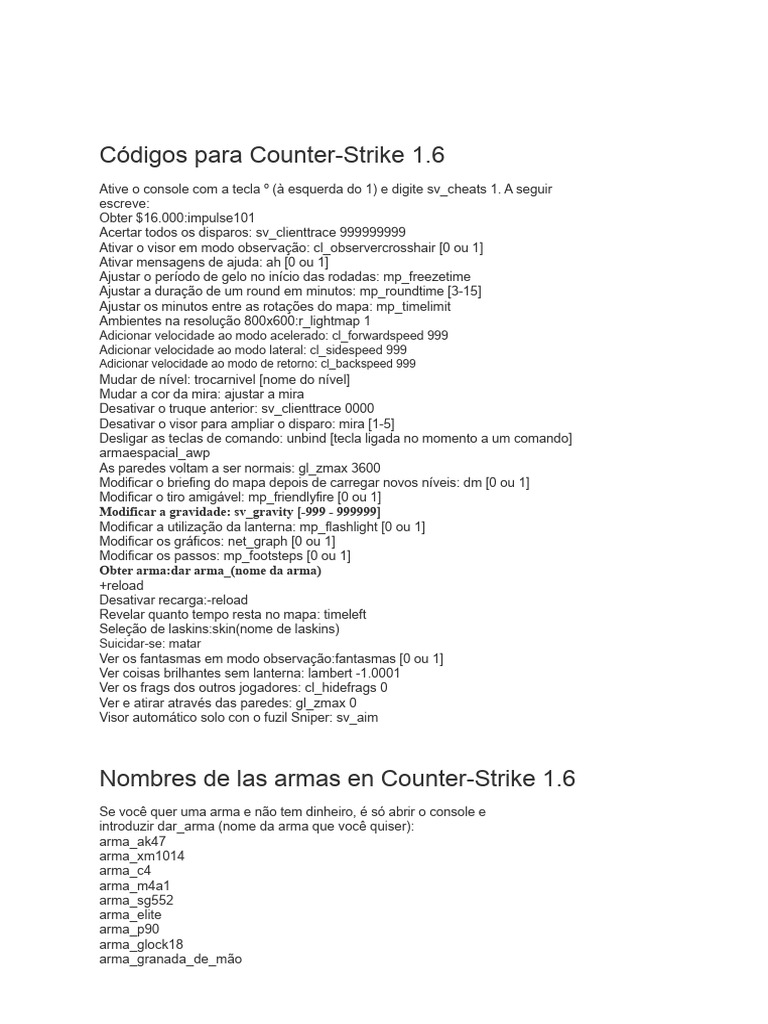 Códigos e Truques para CS 1.6 | PDF