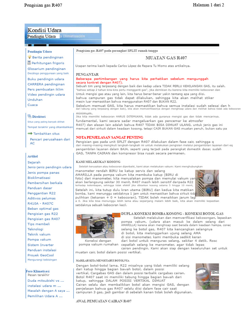 Panduan Pengisian Gas R407 pada AC | PDF