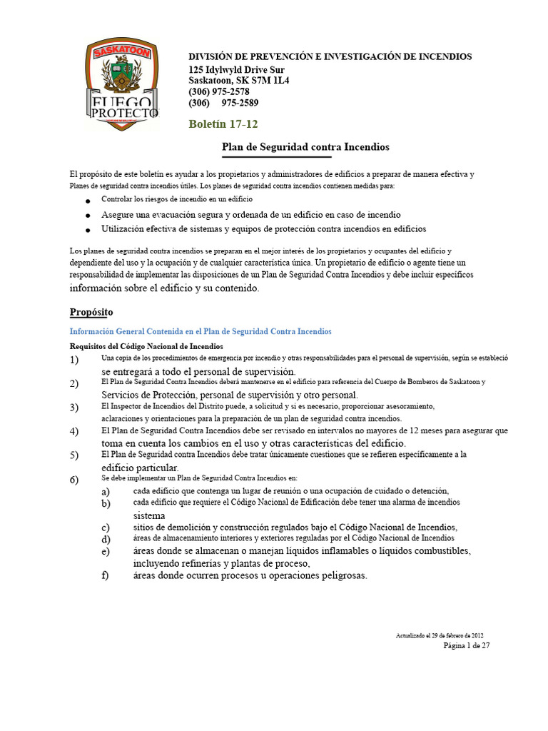 Guía para Plan de Seguridad Contra Incendios | PDF | edificio | Sistema ...
