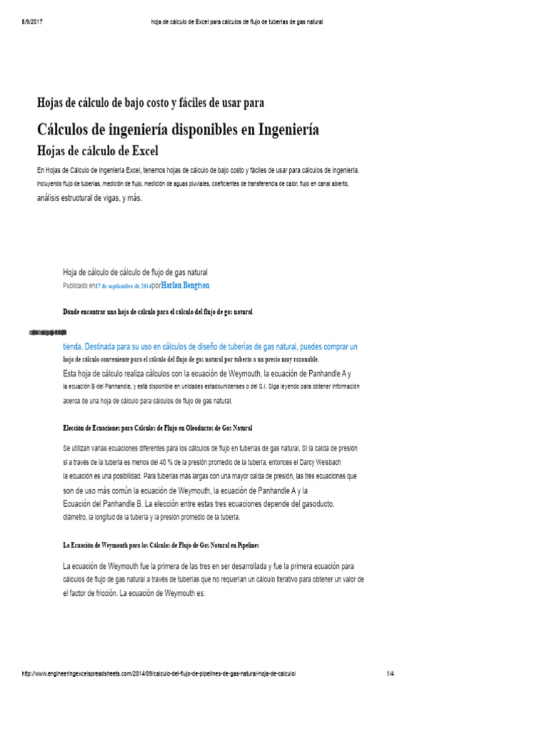 Hoja de Cálculo para Flujo de Gas Natural | PDF | Gases | Presión