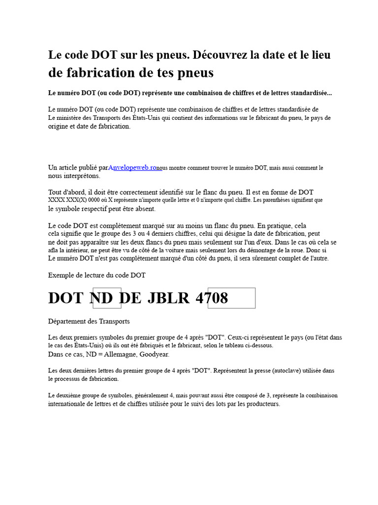 Comprendre le code DOT des pneus | PDF | Pneumatique (véhicule) | Véhicules