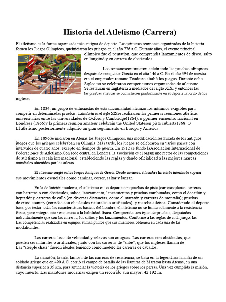 Historia del Atletismo y sus Orígenes | PDF | Deporte del atletismo ...