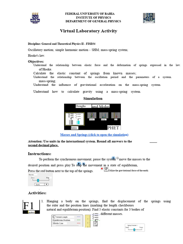 Virtual Lab on Simple Harmonic Motion | PDF | Oscillation | Force