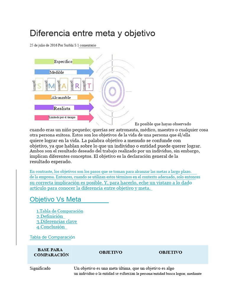 Diferencia Entre Objetivo y Meta | PDF | Cognición