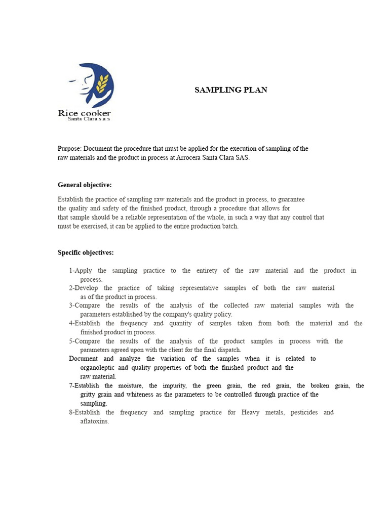 Sampling Plan | PDF | Rice | Cereals