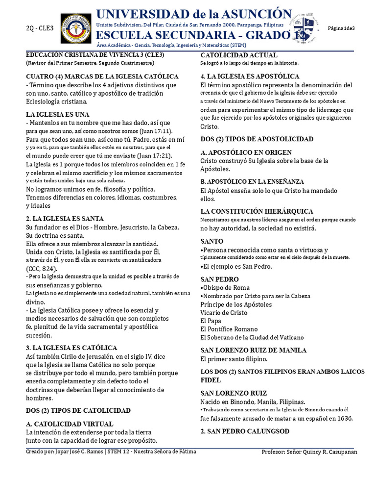 Marcas y Estructura de la Iglesia Católica | PDF | Iglesia Católica ...
