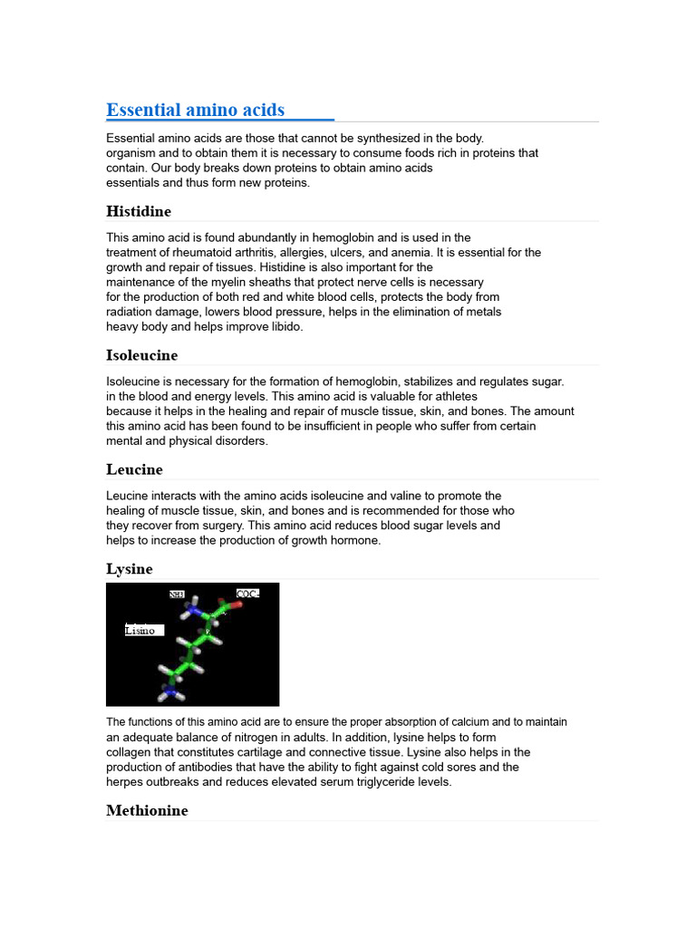 Essential Amino Acids | PDF | Amino Acid | Biosynthesis