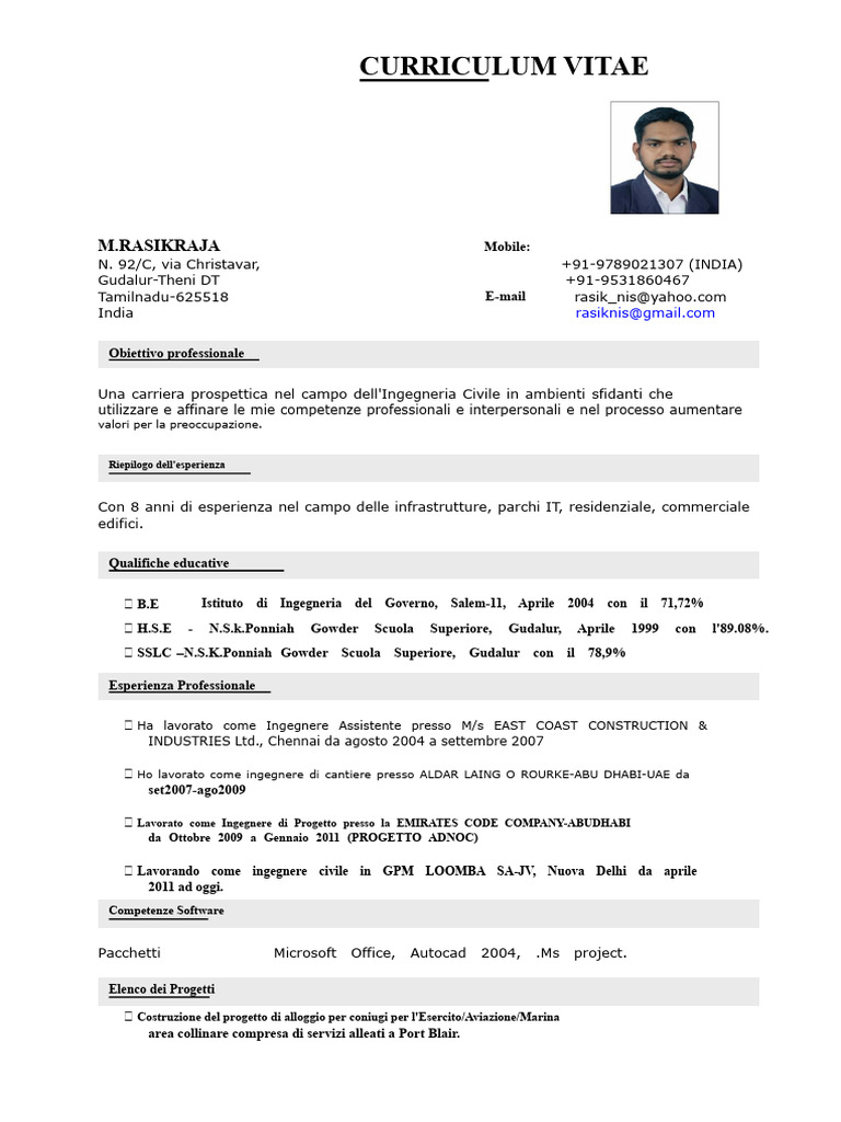 CV Per Ingegnere Civile | PDF