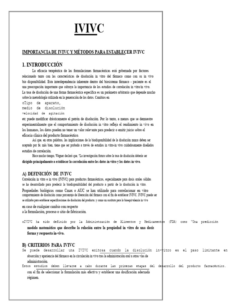 Importancia y Métodos de IVIVC en Farmacia | PDF | Medicamentos con ...