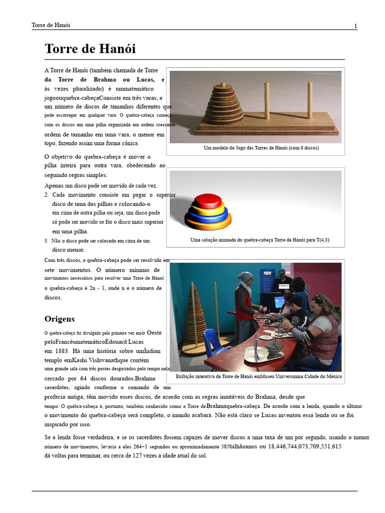 Quebra-Cabeça Torre de Hanói: Regras e Soluções | PDF | Algoritmos ...