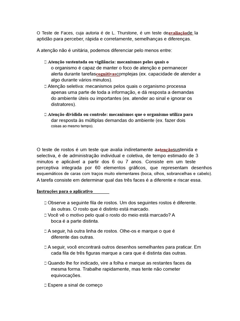 Teste de Faces: Avaliação de Atenção | PDF | Impulsividade