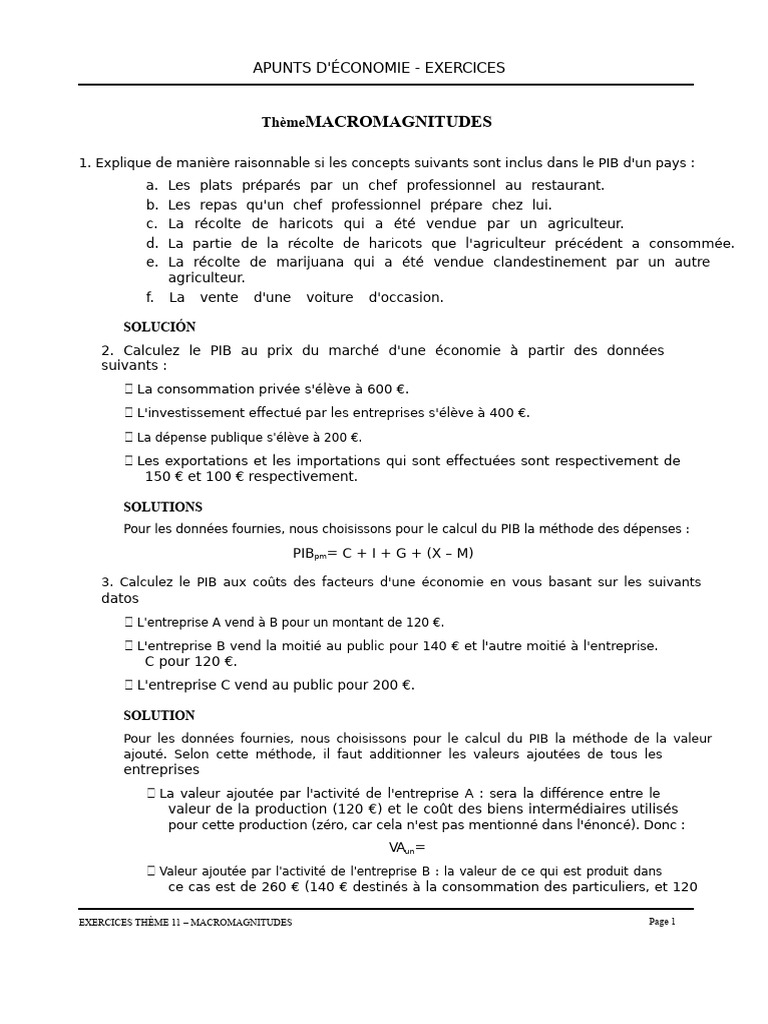 Exercices sur le PIB et Macroéconomie | PDF | Produit intérieur brut ...