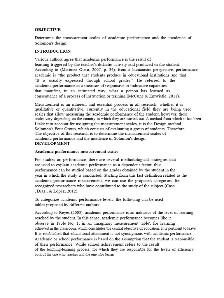 Academic Performance Measurement Scale and Solomon Design | PDF ...