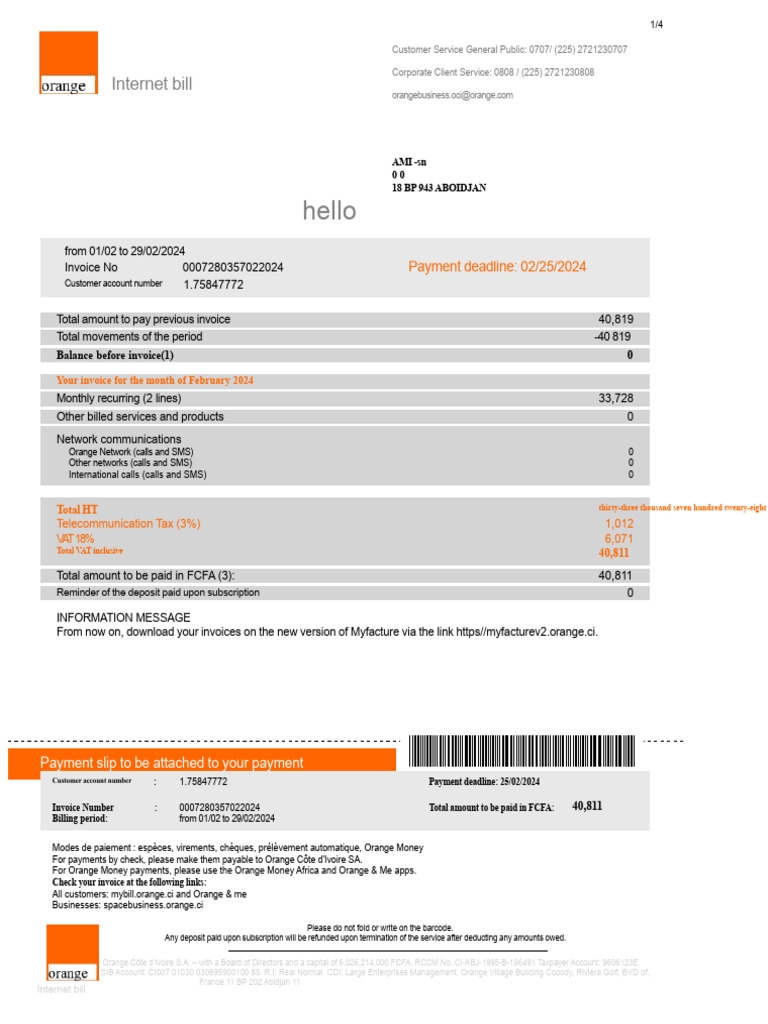 February 2024 Internet Bill Summary | PDF | Invoice | Payments