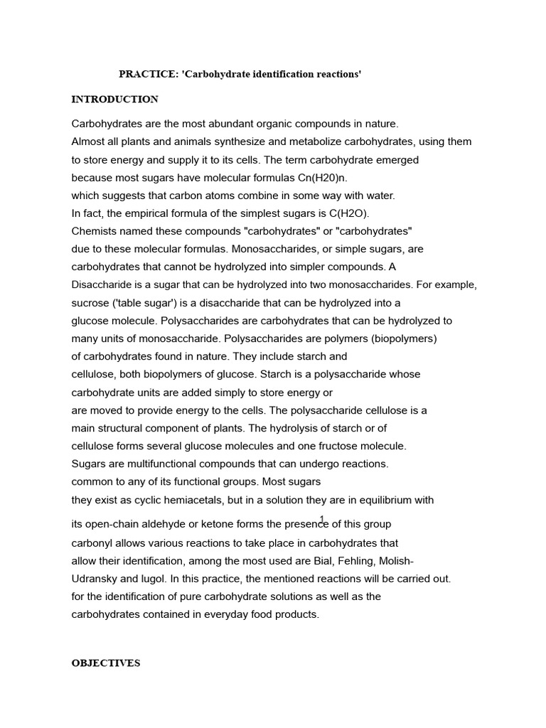 Carbohydrate Identification Reactions | PDF | Carbohydrates | Hydrolysis