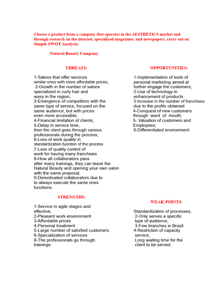 SWOT Analysis of Beleza Natural Salon | PDF | Business