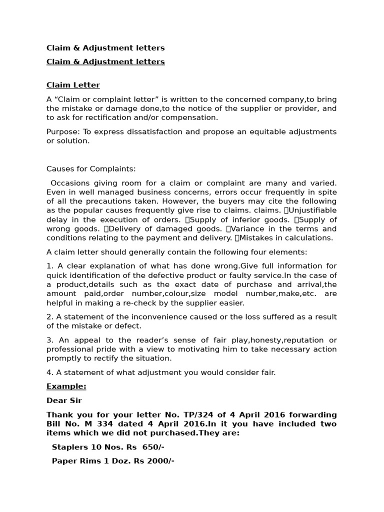 Claim and Adjustment Letter | PDF