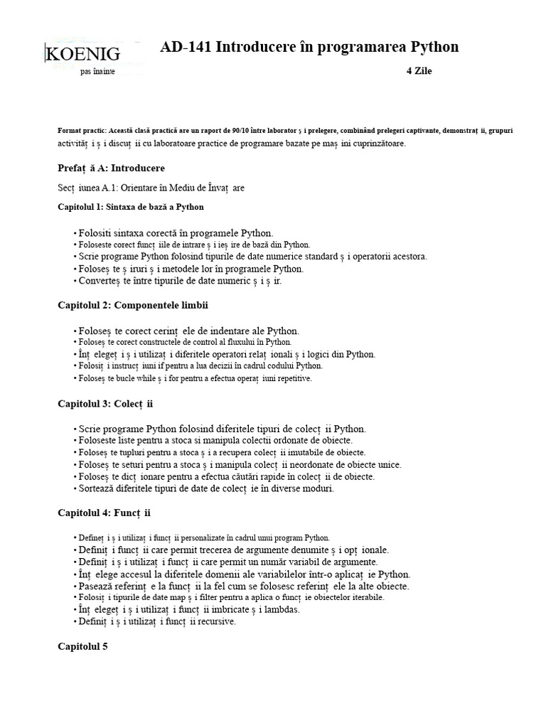 AD-141 Introducere În Programarea Python: 4 Zile | PDF
