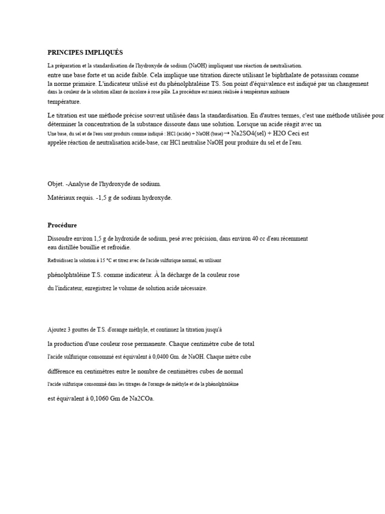 Standardisation de l'hydroxyde de sodium | PDF | Hydroxyde de sodium ...