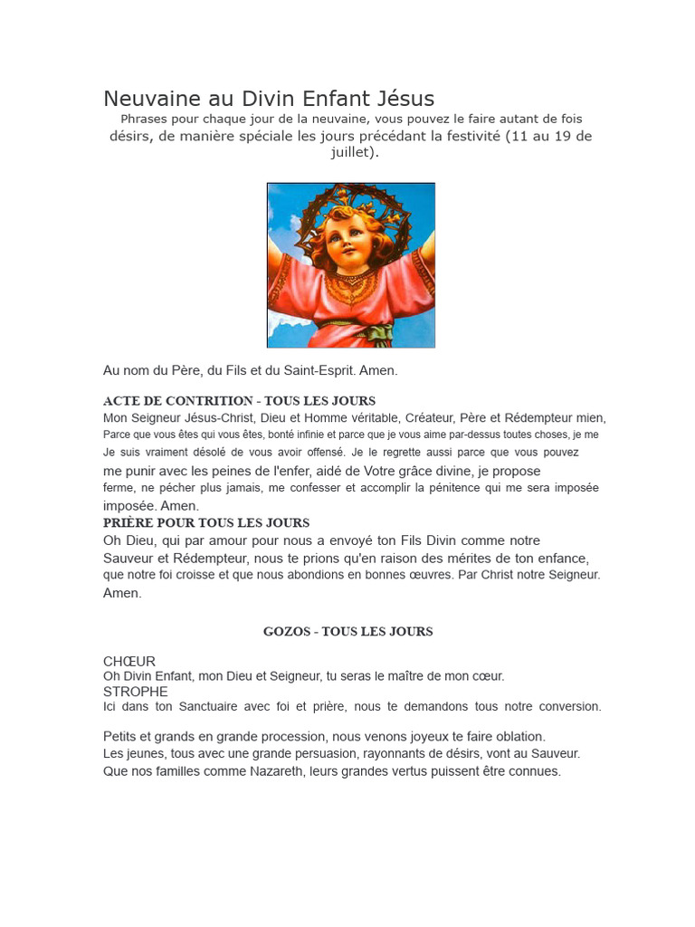 Neuvaine au Divin Enfant Jésus | PDF | Dieu | Grâce (christianisme)