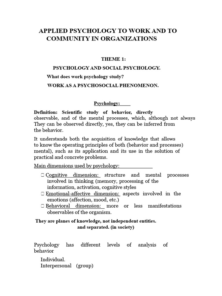 Applied Psychology To Work | PDF | Psychology | Industrial And ...