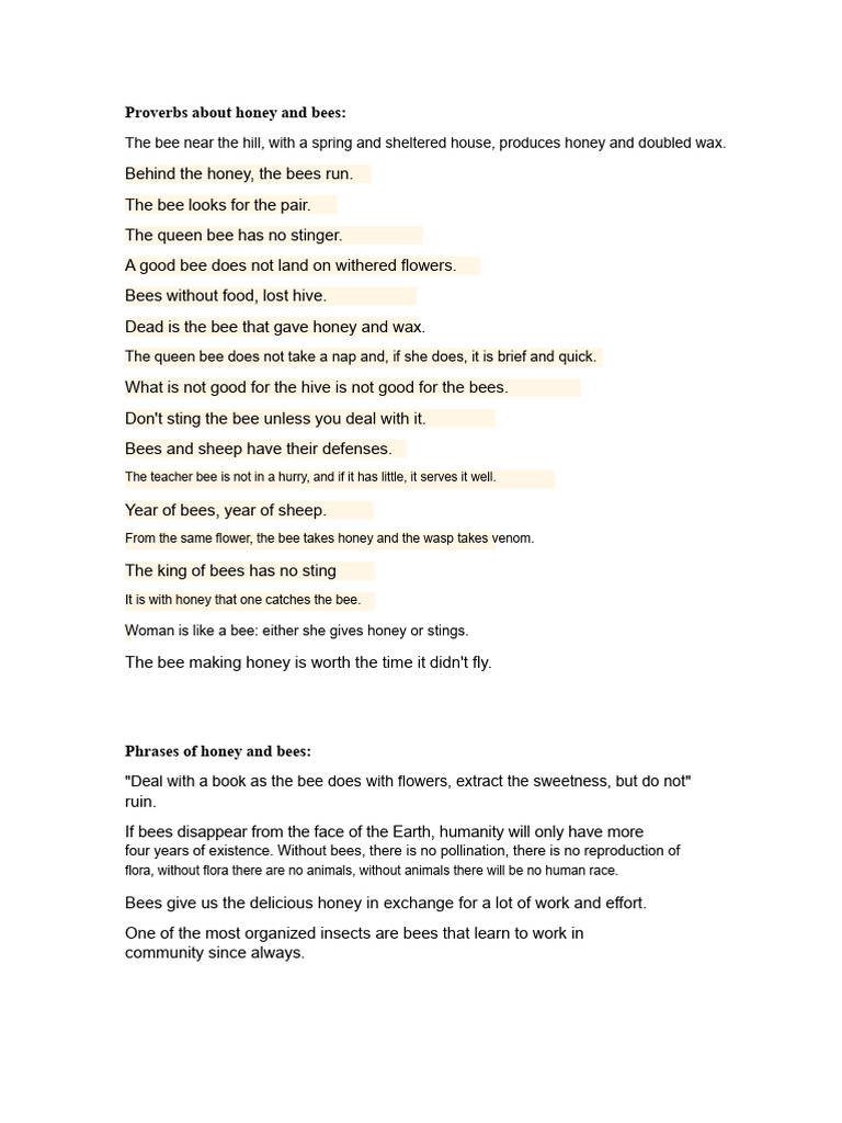 Proverbs and Benefits of Honey and Bees | PDF | Bees | Honey
