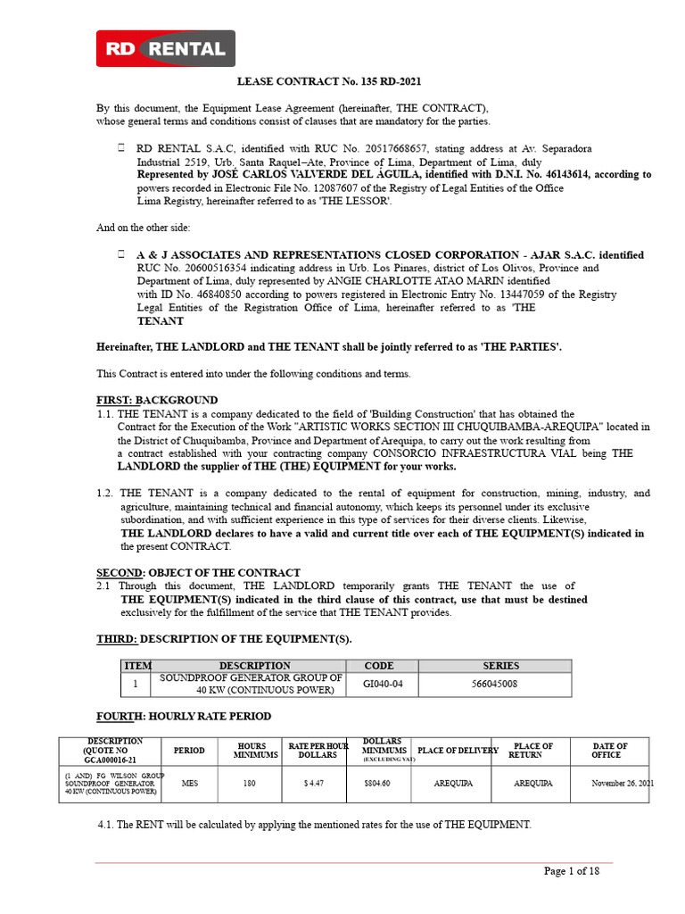 RENTAL CONTRACT No. 135 2021 RD-RENTAL A & J ASSOCIATES AND ...
