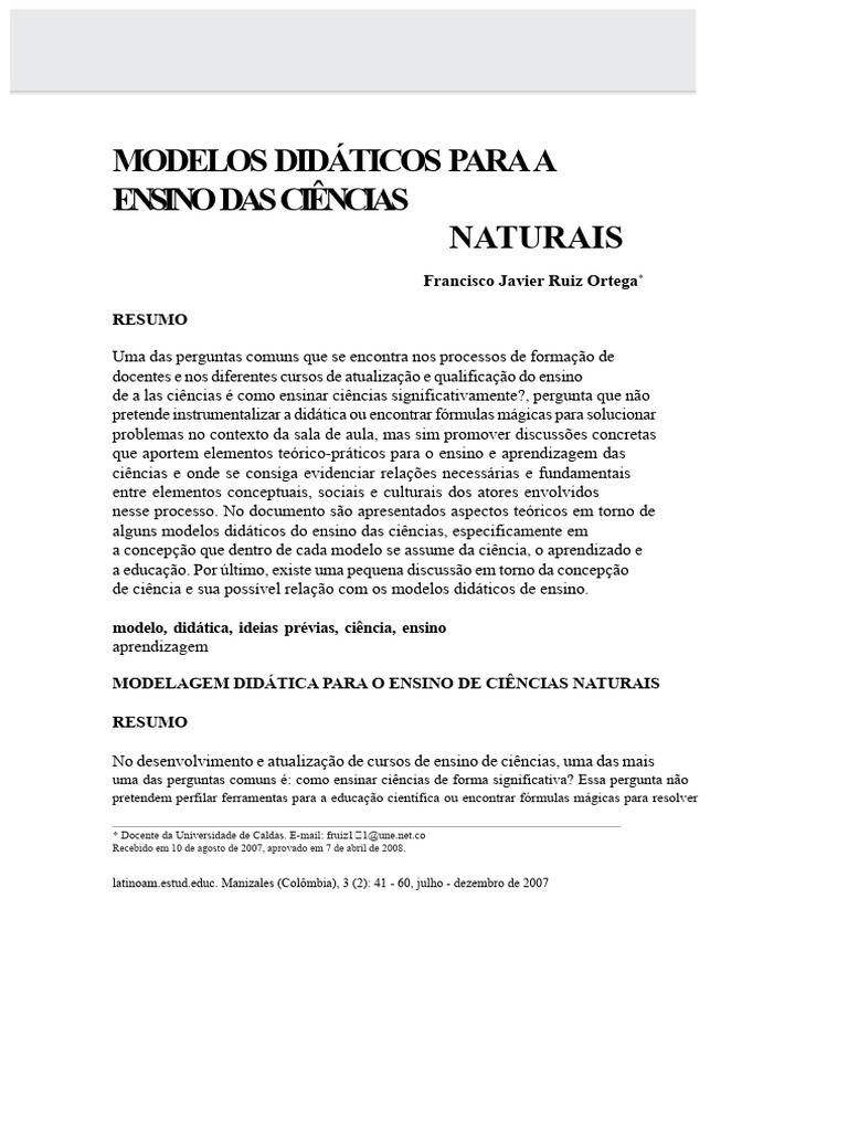 Modelos Didáticos no Ensino de Ciências | PDF | Aprendizado | Science