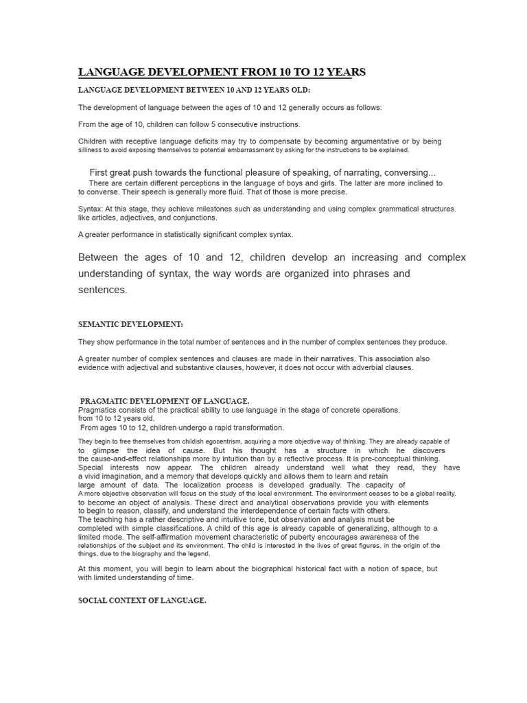 Language Development From 10 To 12 Years | PDF | Thought | Multilingualism