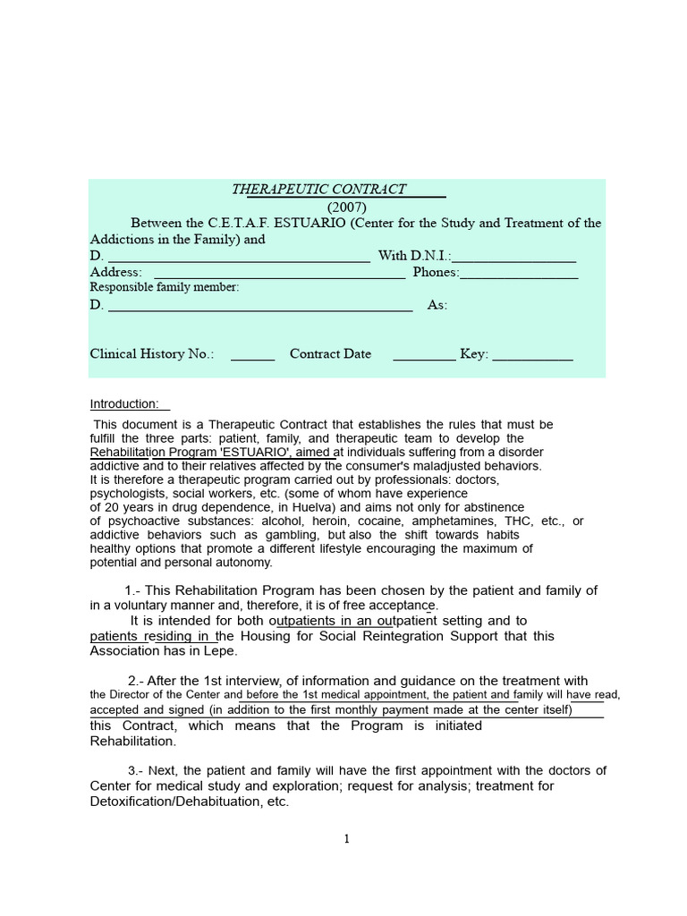 Therapeutic Contract for Addiction Rehab | PDF | Drug Rehabilitation ...