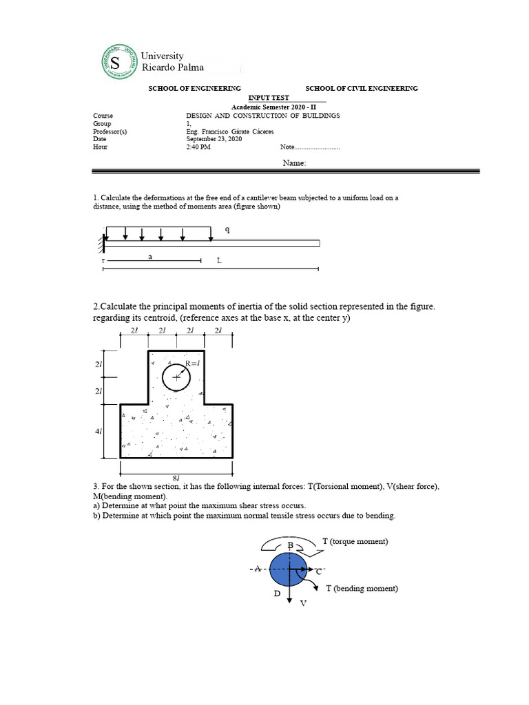 ENTRY TEST 2020II e | PDF | Bending | Beam (Structure)