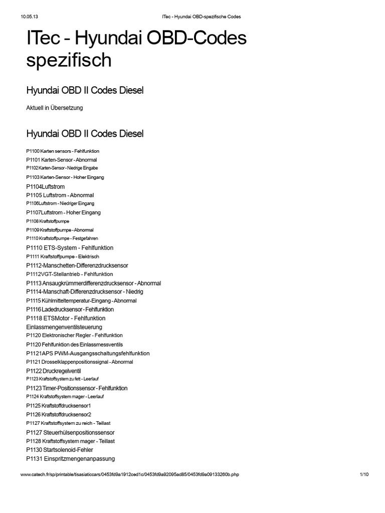 ITec - Hyundai Spezifische OBD-Codes | PDF