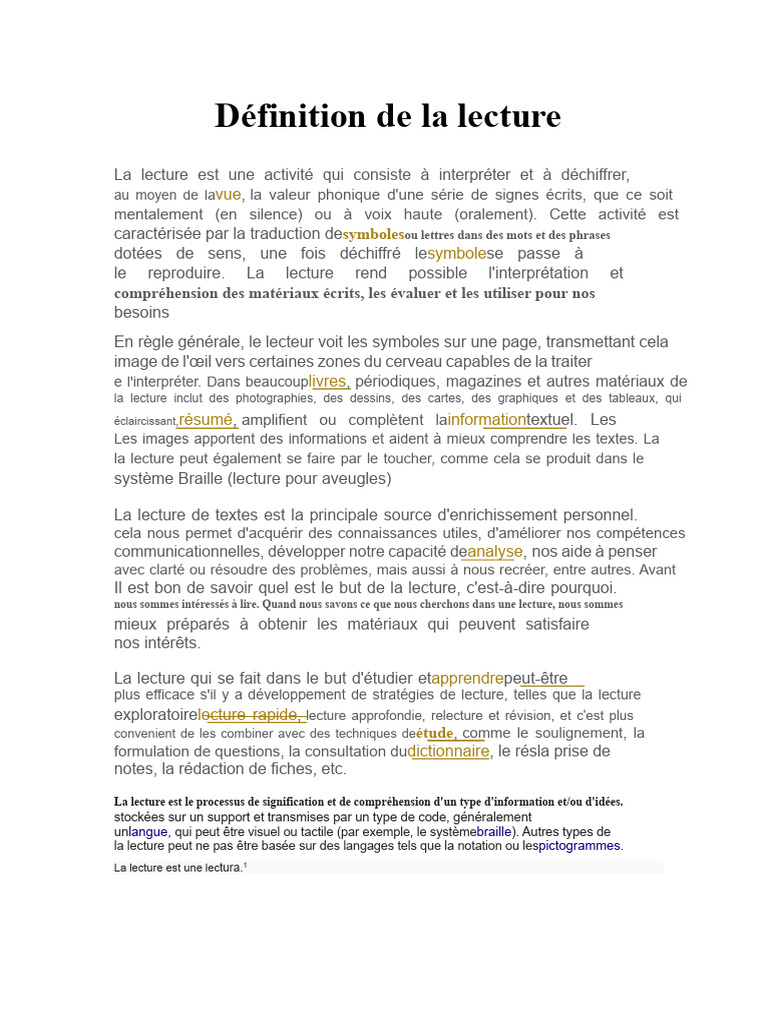 Définition de la lecture | PDF | Écriture | Apprentissage