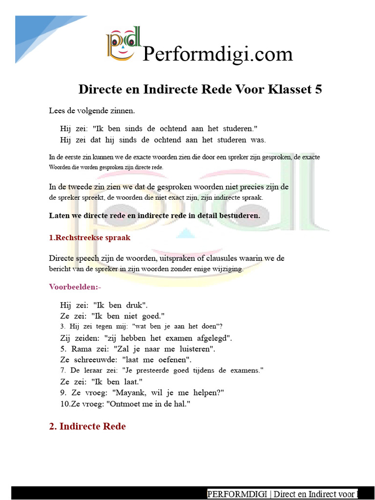 Directe en Indirecte Rede Voor Groep 5 | PDF