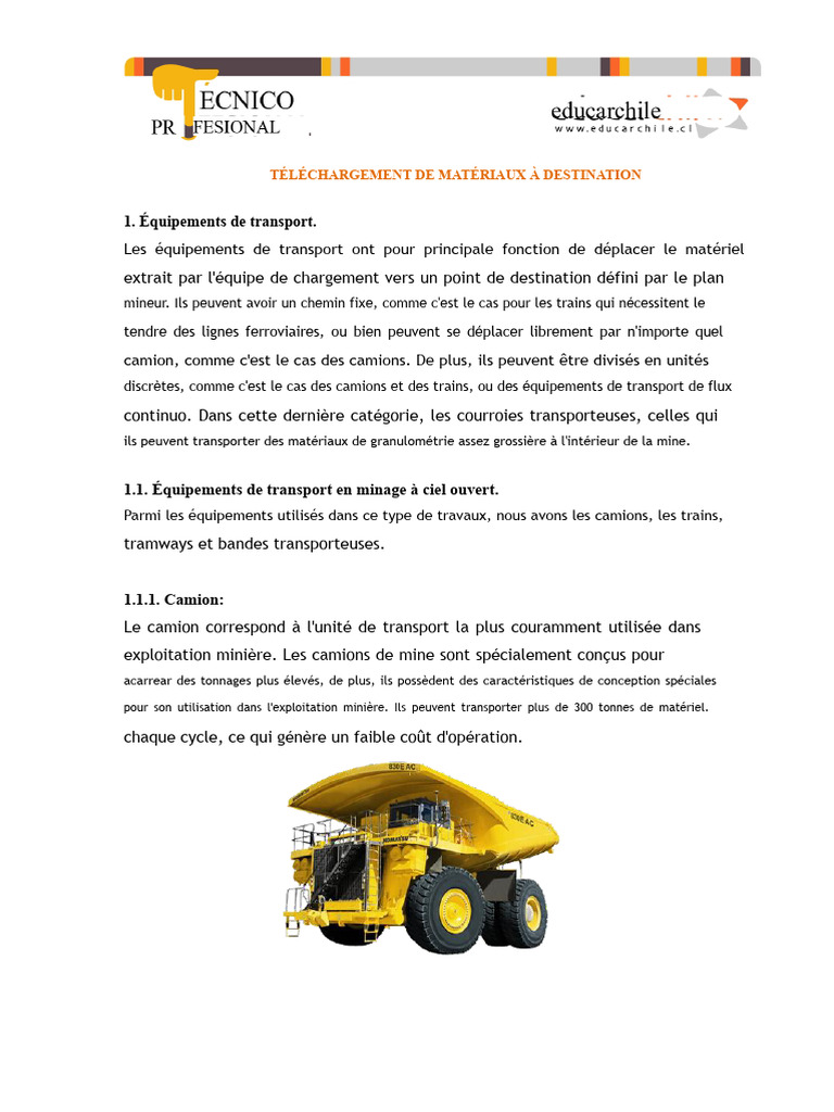 Transport et déchargement minier | PDF | Exploitation minière | Camion