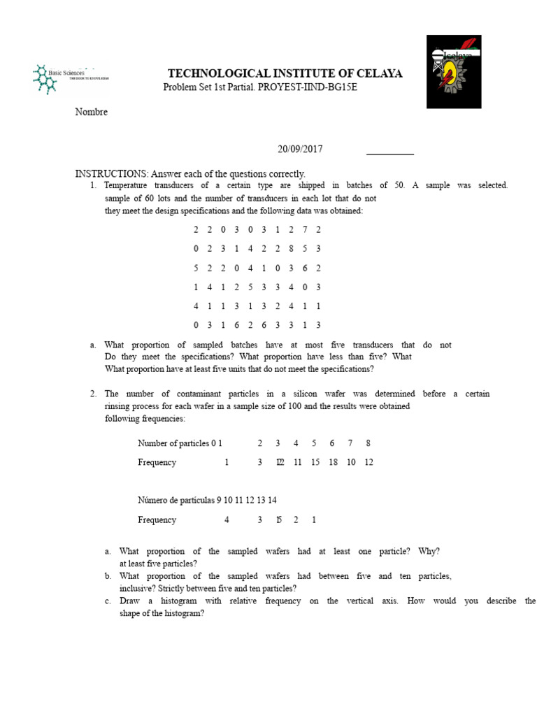 Statistical Analysis Problem Set | PDF | Mean | Standard Deviation