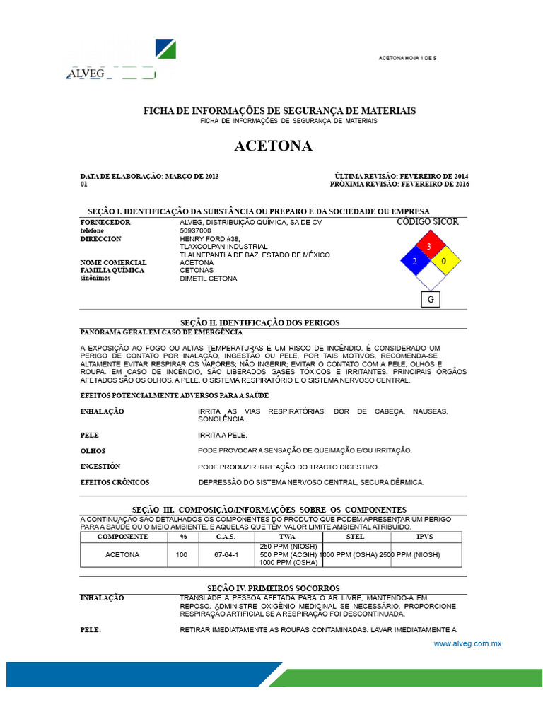 Acetona Oplex | PDF | Desperdício | Toxicidade