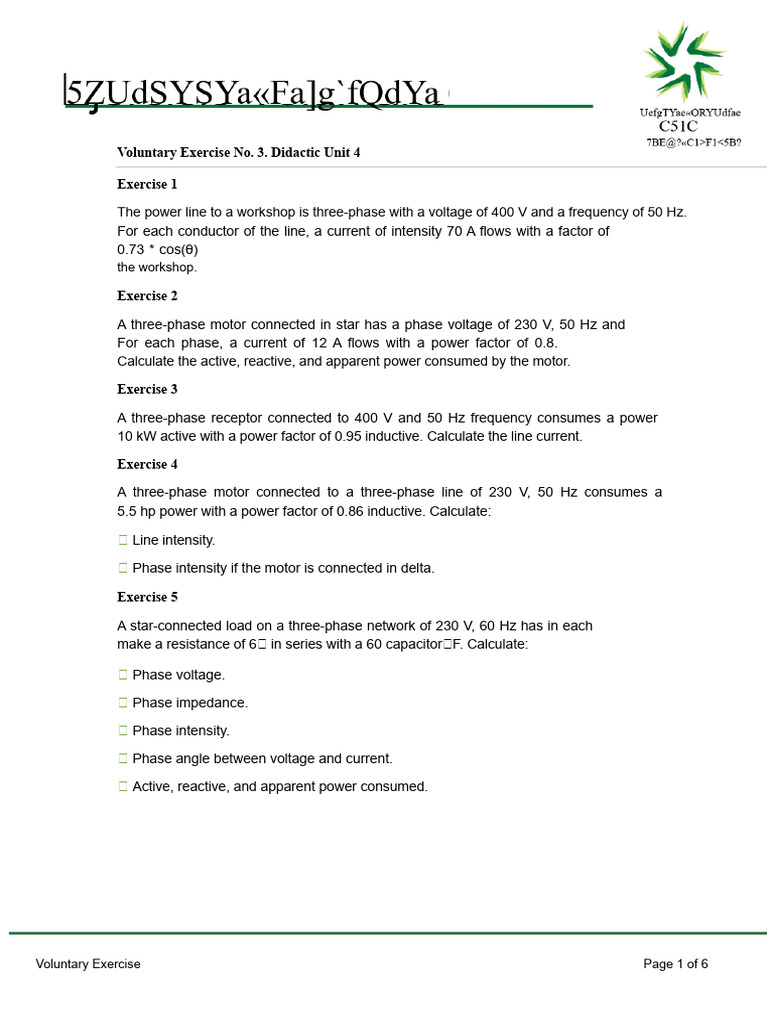 Three-Phase Electrical Exercises Guide | PDF | Electrical Impedance ...