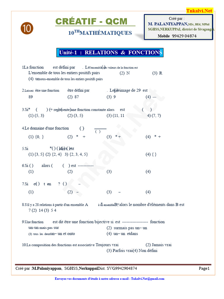 QCM de Mathématiques pour SGHSS | PDF | Racine carrée | Cercle