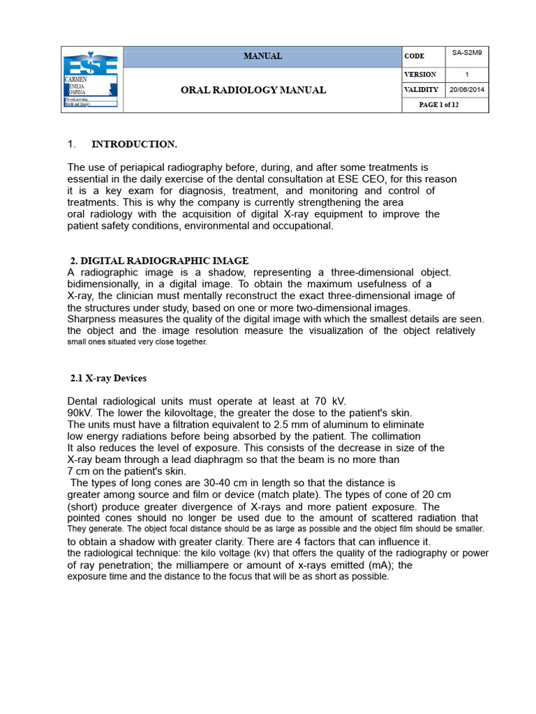 Protocol For Taking Radiographs in Dentistry | PDF | Radiography ...