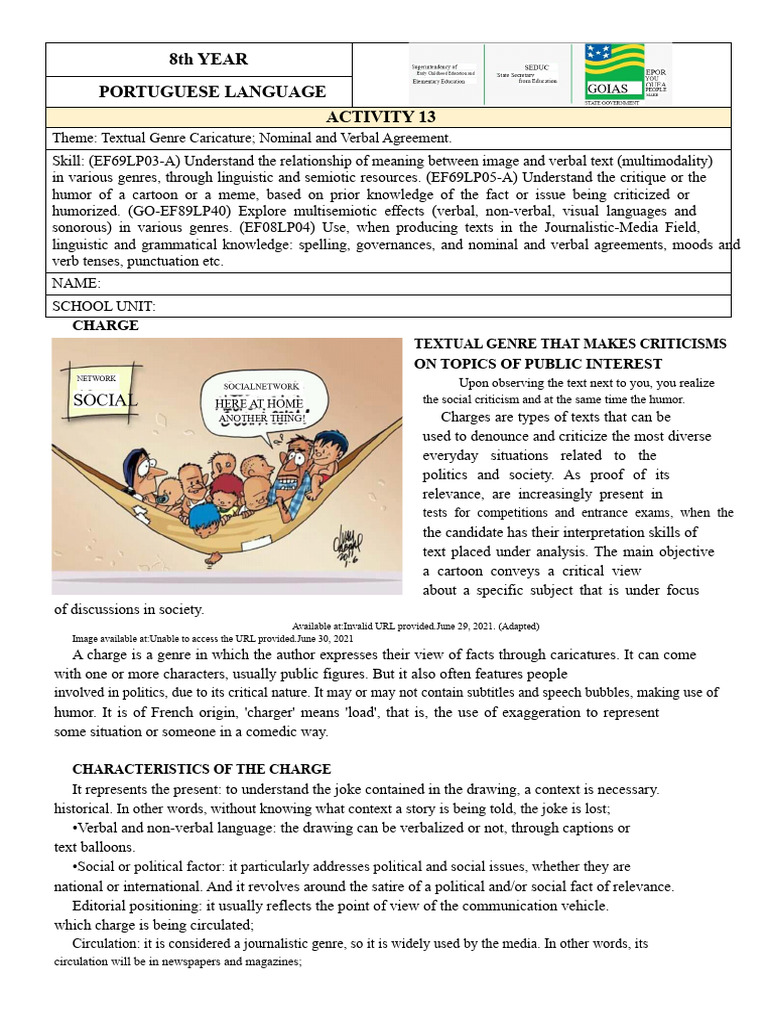 Activity 13 8th Grade Language Charge Nominal and Verbal Agreement ...