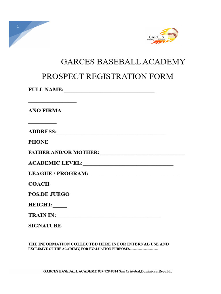Garces Baseball Academy Registration Form | PDF