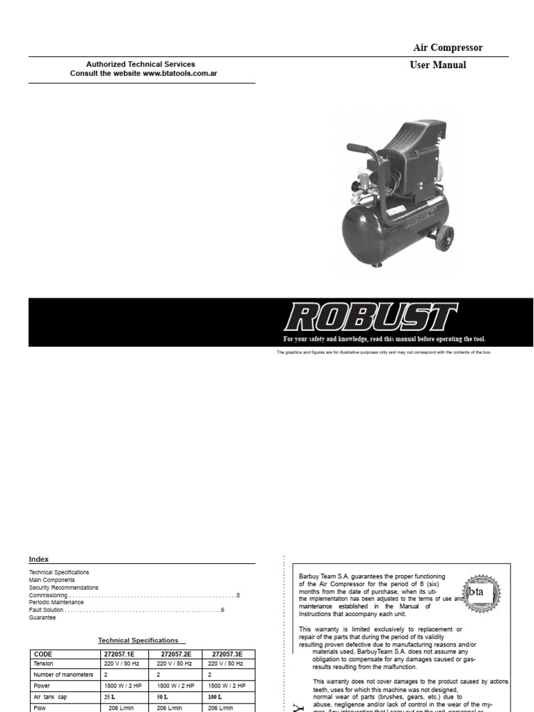 Air Compressor User Manual Guide | PDF | Valve | Engines