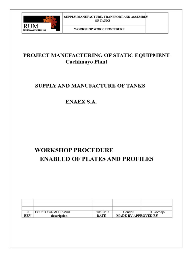 Tank Manufacturing Workshop Procedure | PDF | Stainless Steel | Steel
