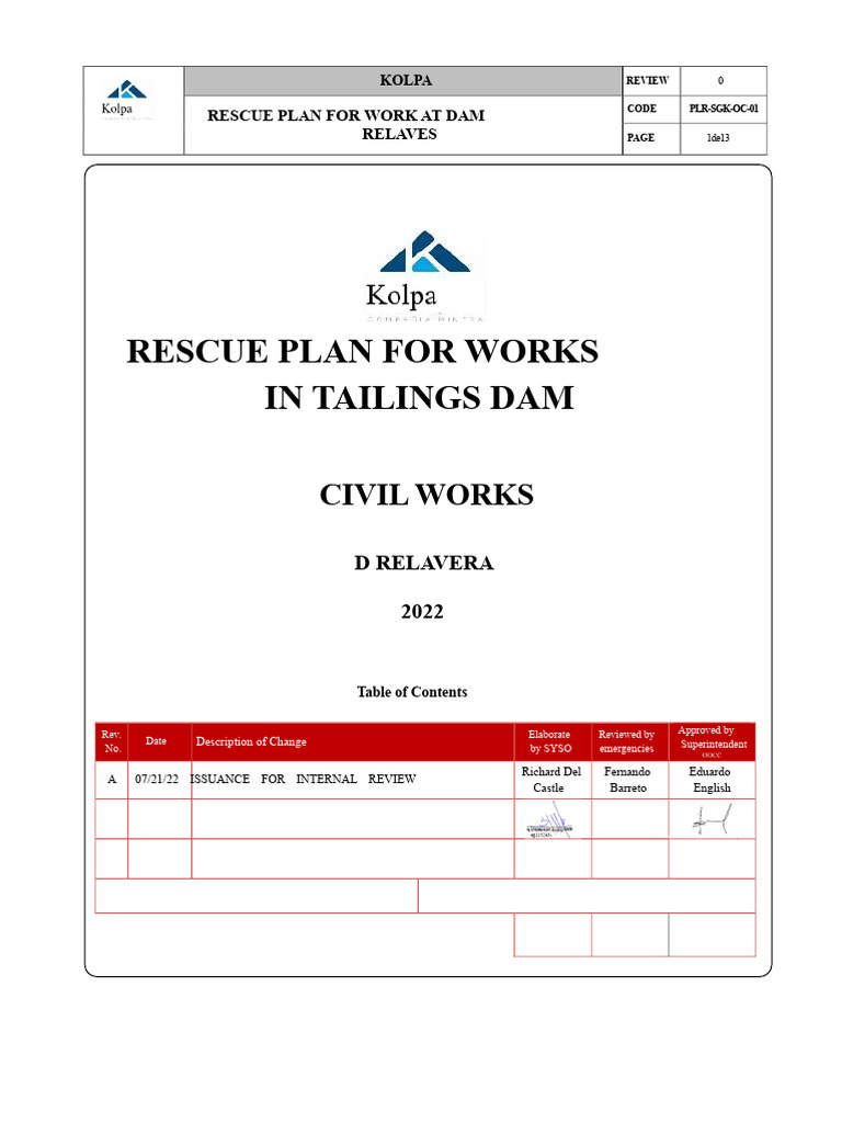 Tailings Dam Emergency Rescue Plan | PDF | Safety