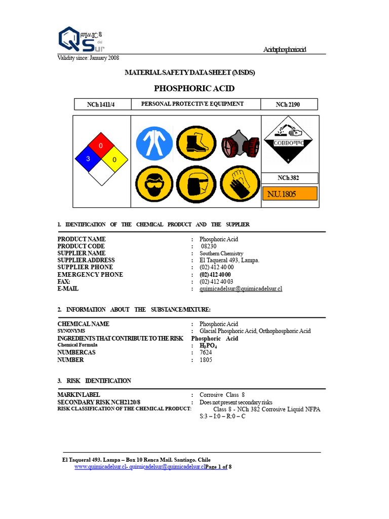 Phosphoric Acid Risk Assessment Guide | PDF | Personal Protective ...