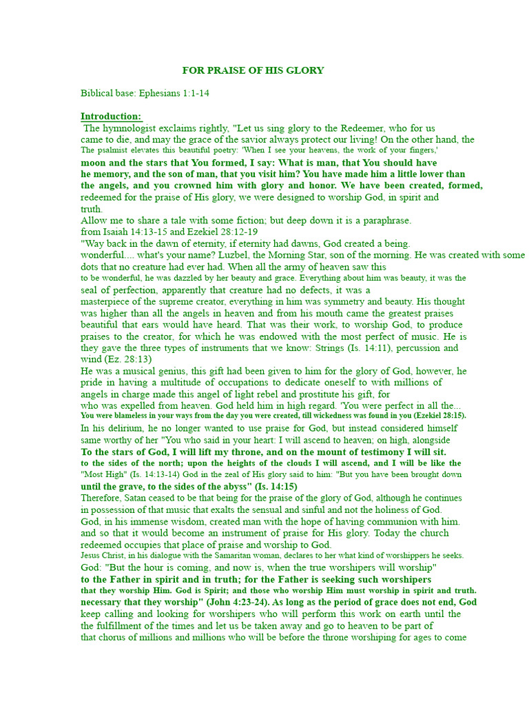 For The Praise of His Glory | PDF | Glory (Religion) | God The Father