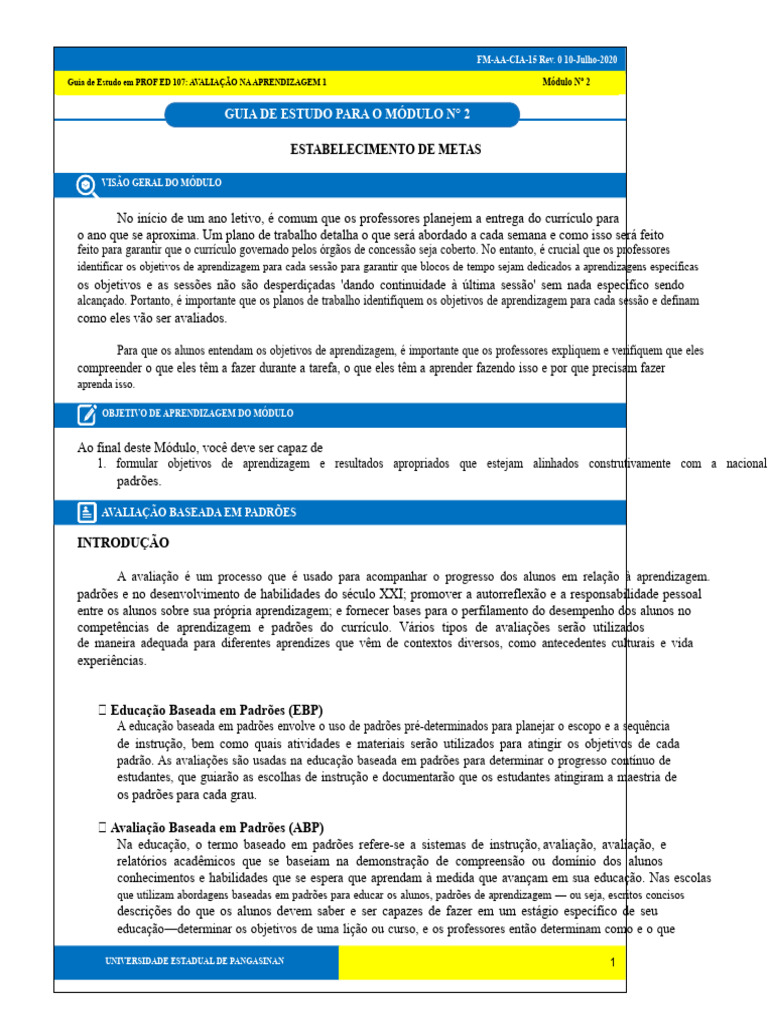 Guia de Estudo Módulo 2 Avaliação Na Aprendizagem 1 | PDF | Aprendizado ...