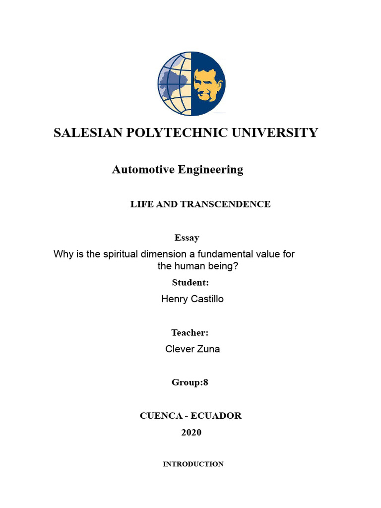 Essay - The Spiritual Dimension As A Fundamental Value of The Human ...